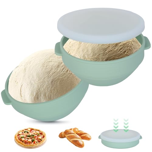 Cozary Boite Fermentation Pizza Silicone, 2 Pièces Boite A Pizza Avec Couvercle Transparent, Graduations, Lavable, Bol Pour La Maison, La Cuisine, Le Restaurant...