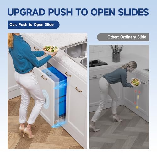 Image of Insputer Pull Out Trash Can Under Cabinet with Push to Open Slide, Grey | Soft-Close Slide, Heavy Duty, Not Included Bin, Under Sink Garbage Can Kit for Kitchen, Laundry, Requires 15 inchW X 18 inchD Cabinet