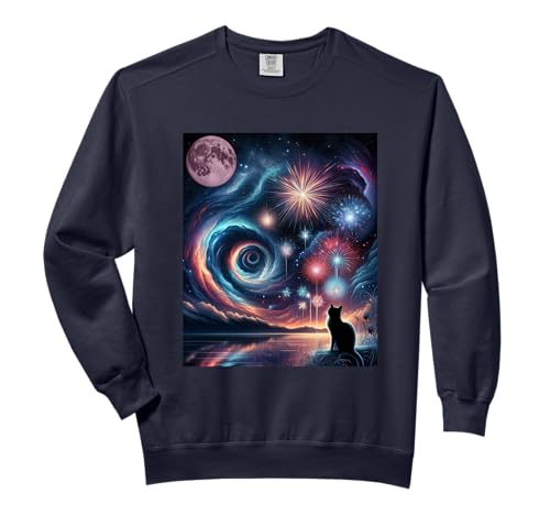 Mystic Fantasy Dreamy July 4th Cat Starry Night Fireworks Comfort
