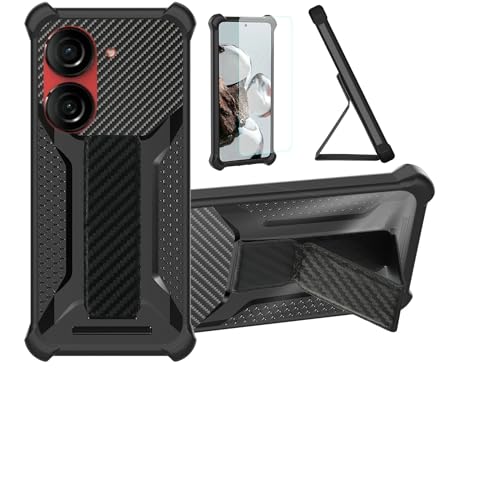 bojioderf Funda para ASUS Zenfone 10 Funda Carcasa Case Cover [con Protector de Pantalla de Cristal Templado] Híbrida [Soporte Plegable Magnético] [Esmerilado antihuellas] Negro