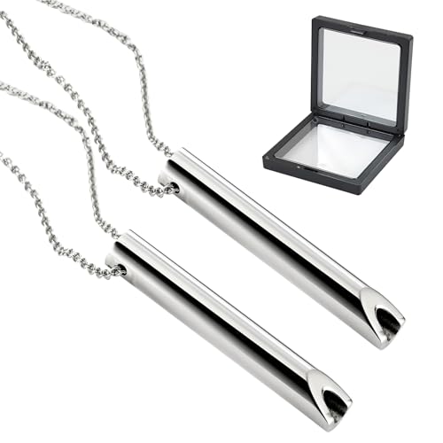 2 Piezas Collar de Respiración Set, Collar Para Dejar de Fumar, Collar de Respiración de Aliviar Ansiedad, Collar de Ansiedad Para Ejercicios de Respiración, Meditación, Mujeres Hombres (Plata)