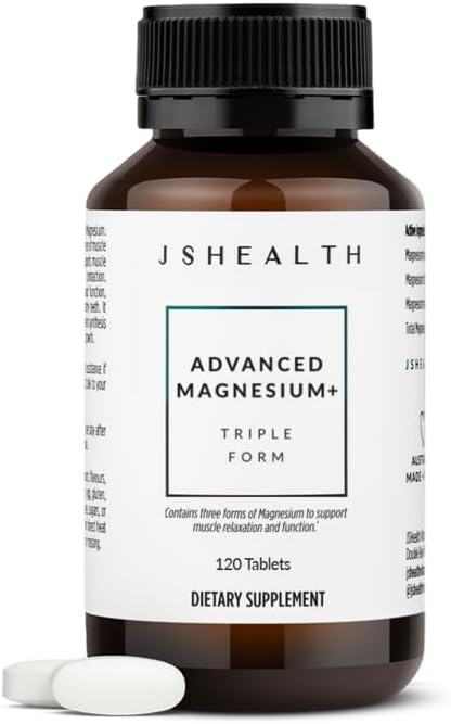 JSHealth Suplementos Avanzados de Magnesio con Glicinato y Citrato de Magnesio para Relajación Muscular (120 Tabletas)