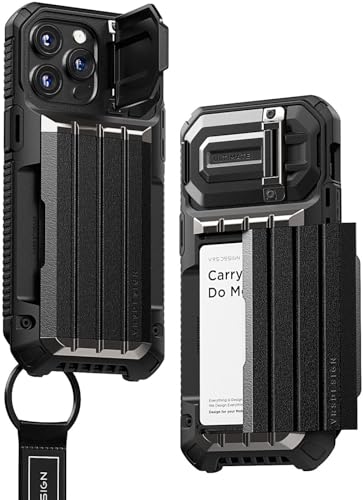 VRS DESIGN Damda Glide Ultimate for iPhone 15 Pro Max (2023), Premium Sturdy Fully Covered Camera Lens Protection Wallet Case with Multi-Functional Strap (Matte Black)