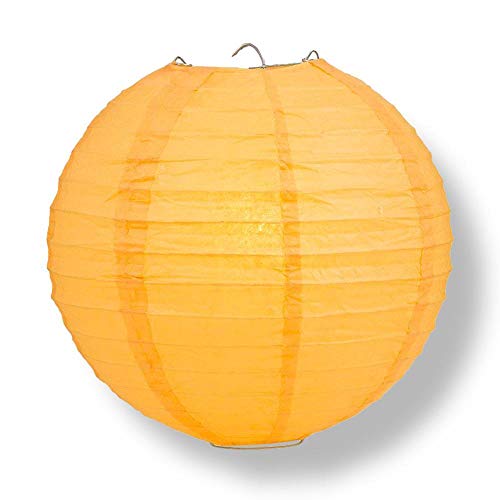 Image of Quasimoon PaperLanternStore Decorative Paper Lantern - (Single, 14-Inch, Papaya Orange, Even Ribbing) Round Paper Lantern - Ideal Wedding and Party Decor or Home Accent, Lighting Optional