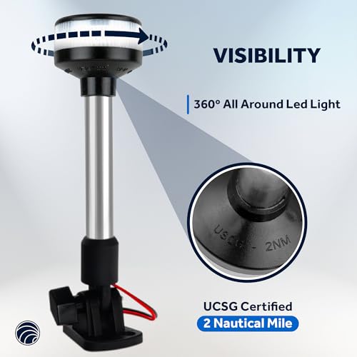 image for Five Oceans 9-Inch Anchor Light for Boats, USCG 2NM Certified Stern Na