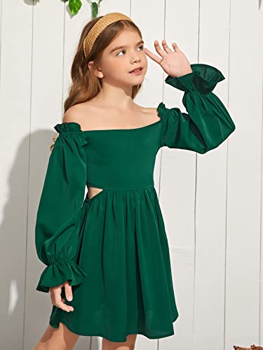 Verdusa Girl's Off Shoulder Long Sleeve Shirred Short A Line Dress3