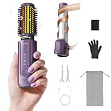 Cordless Curling Iron Brush, 8000mAh, 4 Temp Setting, 1/1.5 inch 2 in 1 Mini Travel Hot Comb with 200 Million Negative Ions, Dual Voltage for Travel, Anti-Tangle, Purple