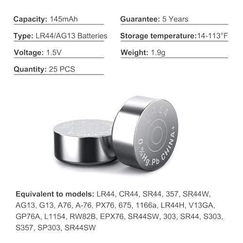JOXIYECLTL AG13 LR44 Lr 44b l1154c SR44 Alkaline Batteries A76 357 303 1154 1.5 Volt Batteries Button Coin Cell Battery(50 Pack) - Thumbnail 3