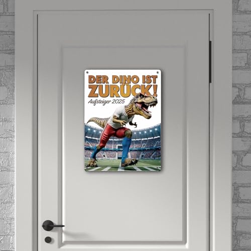 Hamburg Aufstieg 2025 Metallschild XXL in 28x38 cm - Der Dino ist Zurück! lustiges Fan-Geschenk für Hamburg-Anhänger