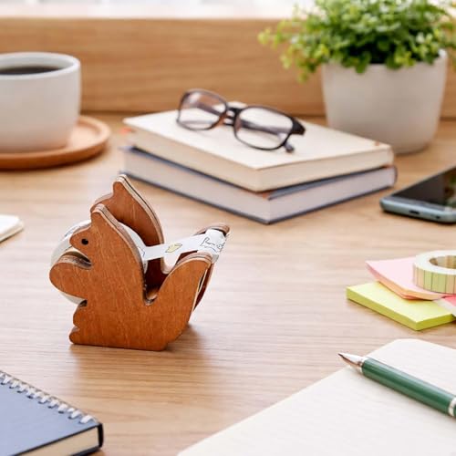 Xiciki Klebestreifen Abroller, Eichhörnchen Klebebandspender, Holz Abroller für 23mm Klebeband, Dekorativer Tierischer Schreibtischhelfer