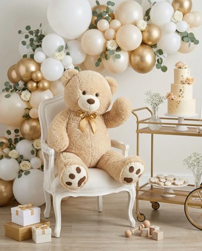 Image of MaoGoLan Giant Teddy Bear Stuffed Animal, 39 inch Large Tan Teddy Bear Plush Toy with Cute Bow Tie & Footprints, Soft Sunggle Bear Plushies Gift for Kids Grilfriend Wife on Christmas Birthday Baby Shower