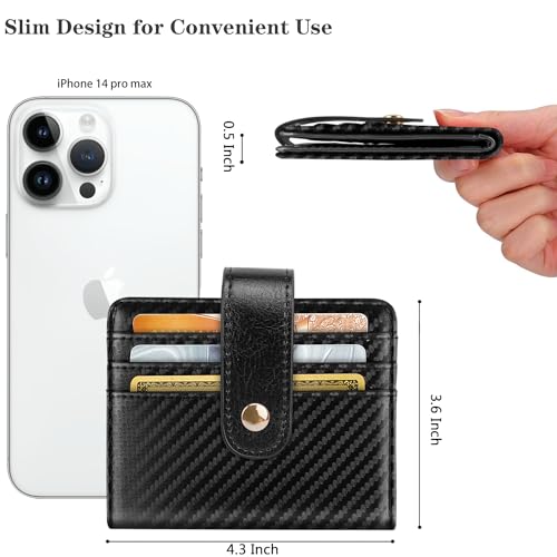Minimalist Bifold Wallet RFID Credit Card Wallet Card Holder for Women or Men, Black Carbon Fiber4