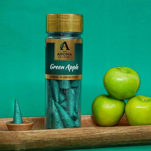 Image of The Aroma Factory Incense Dhoop Cone for Pooja, Green Apple (100% Herbal & 0% Charcoal) 1 Bottle x 30 Cones