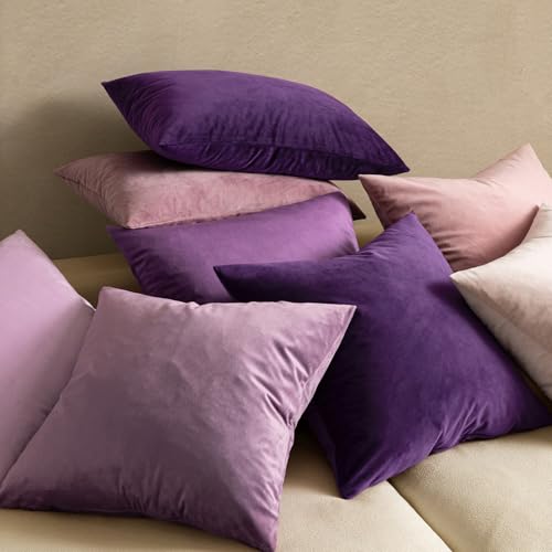Image of MIULEE Velvet Throw Pillow Covers 16x16 Inch, Pack of 2 - Eggplant Purple, Super Soft Decorative Square Cushion Cases Modern Luxury Home Decor for Sofa,Couch,Bed,Chair