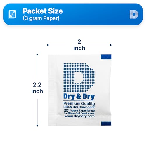 Image of Dry & Dry 3 Gram [1000 Packets] Silica Gel Packets Silica Gel Desiccants, Silica Gel Packs - Rechargeable Moisture Absorbers for Food Storage, Electronics, 3D Filament & Safes