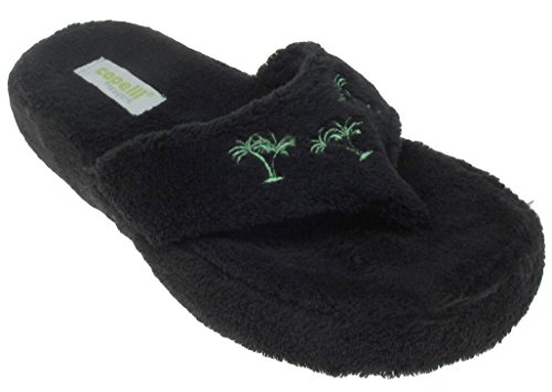 Capelli New York Ladies Palm Trees Design Indoor Slippers Black Large