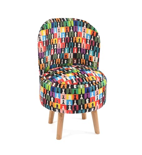 Image of NACIA Velvet Printed Ottoman Chair with Stool Combo | Dressing Table Chair for Bedroom Makeup Room Decor | Modern Upholstered Ottoman with Wooden Legs for Home (18x18x32 Inches, Multi Chess)