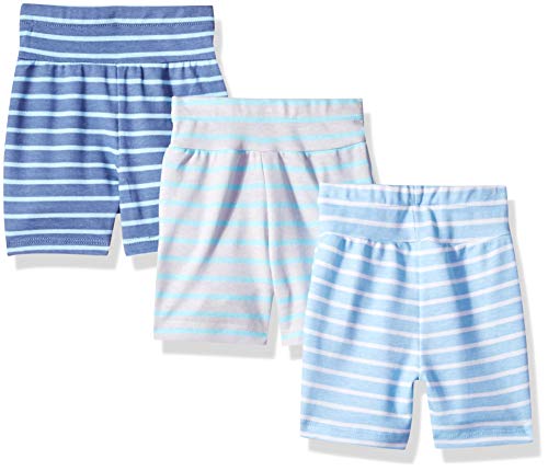 Hanes Ultimate Baby Flexy 3 Pack Adjustable Fit Knit Shorts, Blue Stripe, 0-6 Months