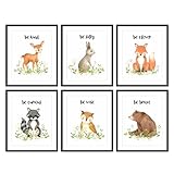 Bestbuddy Pet Set of 6 (8X10) Unframed Woodland Animals Deer Bunny Owl Raccoon Bear Fox with Flowers Crown Nursery Quotes Art Prints Set Kids Baby Girl Room Wall Decor BBPAP004d