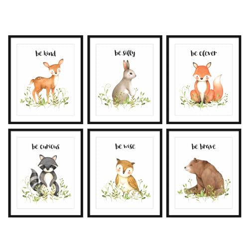 Image of Bestbuddy Pet Set of 6 (8X10) Unframed Woodland Animals Deer Bunny Owl Raccoon Bear Fox with Flowers Crown Nursery Quotes Art Prints Set Kids Baby Girl Room Wall Decor BBPAP004