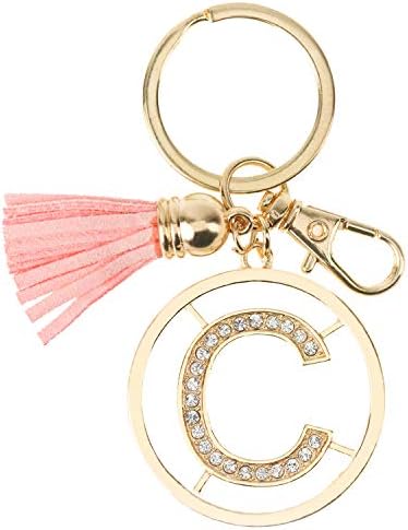 Gold Silver Rhinestone Alphabet Initial Letter Keychain, Key Ring, Bag Charm w/Tassel