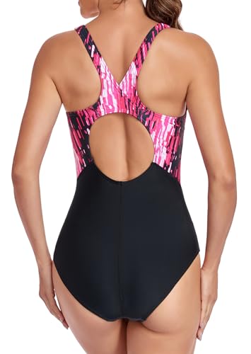 Image of beautyin Women's One Piece Athletic Racerback Bathing Suit Color Block Swimsuit