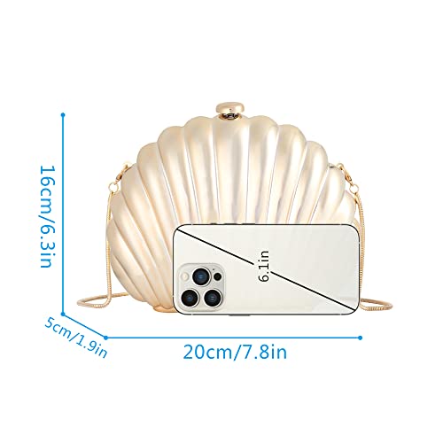 Women Evening Bag Acrylic Clutch Purse Shell Shape Shoulder Cross-body Chain Box Bag3