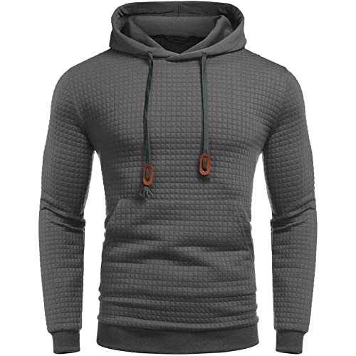 Generisch Sudadera con capucha barata Color sólido manga larga cuello redondo cordón sudadera con capucha bolsillo blusa de invierno para hombre agujeros, azul oscuro, M - imagen 3