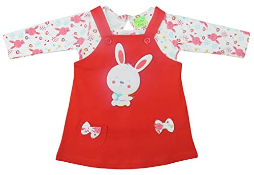 Image of Clothe Funn New Born Knee Length Baby Girl Dress (Peach /Red, 0-3 Months)