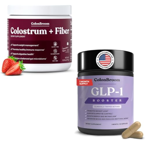 ColonBroom GLP-1 Weight Management (30 Servings) + Bovine Colostrum & Psyllium Husk Fiber Powder...
