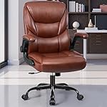 FelixKing Leather Office Chair, Small PU Ergonomic Desk Chairs, Comfy Computer Chair with Wheels and Flip-up Armrests, Adjustable Height Mid Back Executive Office Chairs for Short People - Brown - Image 2