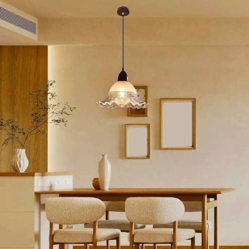 Suspension en verre vintage dépoli cannelé avec accents bois - 4