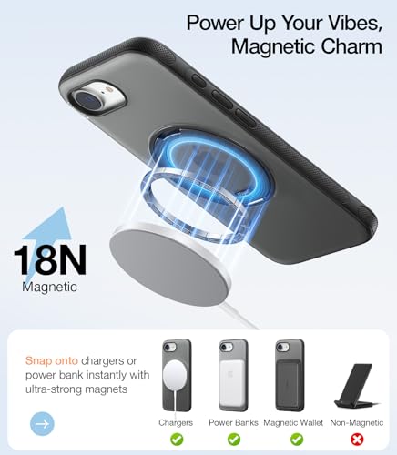 Image of TORRAS 360 Magnetic Stand for iiPhone 17e Case & iPhone 16e, [Fit for MagSafe] [Military-Grade Protection] Translucent Slim Case for iPhone 17e, Obsidian Black, Ostand O3 Fitness Series