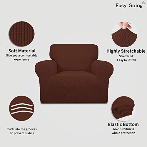 Image of Easy-Going Stretch Chair Sofa Slipcover 1-Piece Couch Sofa Cover Furniture Protector Soft with Elastic Bottom for Kids, Pet. Spandex Jacquard Fabric Small Checks (Chair, Coffee)