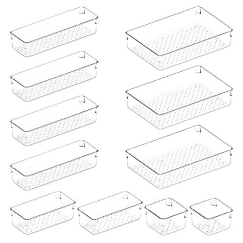 Lifewit 11 Stücke Schubladen Organizer aus klarem Kunststoff, Schreibtisch Schubladenteiler, Tabletts, Kommode Aufbewahrungsboxen Trennbox für Make-up, Schmuck und Gadgets, Schlafzimmer, Bad, Büro