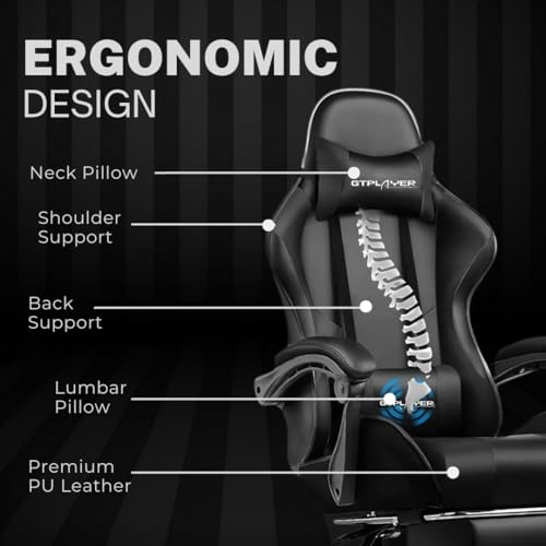 Image of GTPLAYER #1USA Ergonomic Office Chair with Massage Lumbar Cushion & Footrest, PU Leather Chair for Work, Study Chair for Home, Linked Armrests, Adjustable Headrest, 1 Year Warranty (Black)