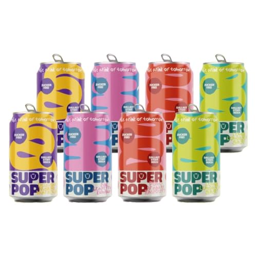 Super Pop 8er Tasting Set – Je 2x alle 4 Sorten – von Pamela Reif – Zuckerfreie Ballaststoff-Limo mit Apfelessig – Vegan & kalorienarm, 8 x 330ml inkl. Pfand EINWEG Super Pop 8er Tasting Set – Je 2x alle 4 Sorten – von Pamela Reif – Zuckerfreie Ballaststoff-Limo mit Apfelessig – Vegan & kalorienarm, 8 x 330ml inkl. Pfand EINWEG
