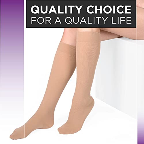Image of Quality Choice, Compression Hosiery, Sheer Knee High Stockings, Moderate Compression (15-20mmHg), Beige, Large, Made in The USA