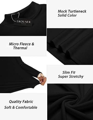 Ekouaer Men's Mock Turtleneck Shirts Long Sleeve Basic Turtle Neck Undershirt Lightweight Thermal Top Black XXL - Image 6