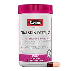 Swisse Beauty Dual Skin Defense Supplement | Astaxanthin, Grape Seed Extract, and Vitamin C | Supports Collagen Formation, Skin Elasticity, Antioxidant Protection & Regeneration | 30 Capsules