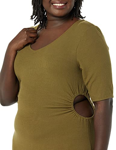 Image of Amazon Essentials Women's Fine Rib V Neck Side Cut-Out Midi Dress (Previously Daily Ritual)