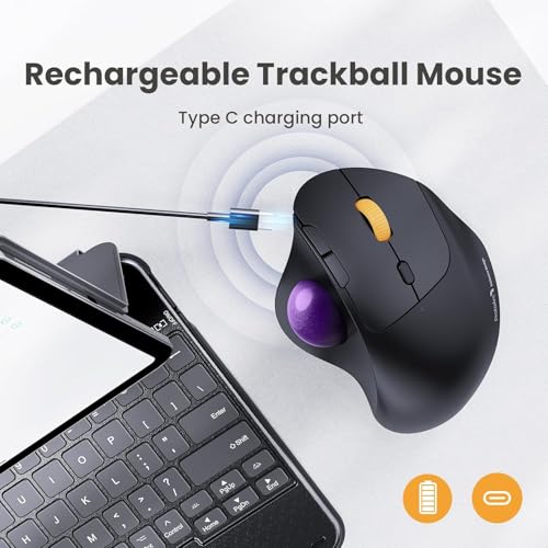 Image of ProtoArc Wireless Trackball Mouse, EM04 Ergonomic Bluetooth Rollerball Mouse Rechargeable Computer Laptop Mouse, 3 Device Connection, Compatible with PC, iPad, Mac, Windows-Violet Ball