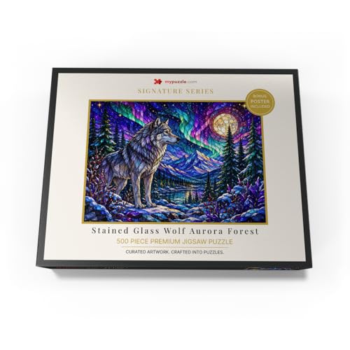 Puzzle de 500 Piezas MyPuzzle Stained Glass Wolf Aurora Forest - Rompecabezas Premium para Adultos miniatura 4