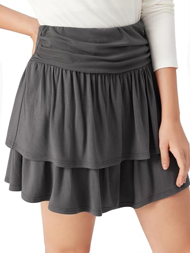 Vinova Tiered Ruffle Mini Skirt High Waisted Ruched Skirt for Women4