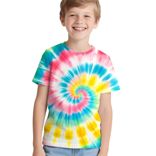 Image of Kids Neon Tie Dye Shirt for Boys Girls Tie-Dye T-Shirt Hippes Tshirt Senior Children Tee Size 6-16 Years Age