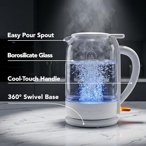 Image of OVENTE 1.5L Glass Electric Kettle Water Boiler, White KG516W