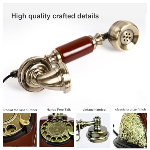Image of Dratal Imitation Copper Vintage Style Rotary Retro Old Fashioned Rotary Dial Home and Office Telephone Functional Antique Style Telephone-Bronze (DR-02)