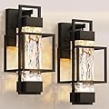 PARTPHONER Modern Outdoor Light Fixtures Outdoor Lighting 2 Pack, 15" Exterior Wall Sconce Waterproof Porch Light, Outside Light for House with Water Glass for Garage Doorway, Black