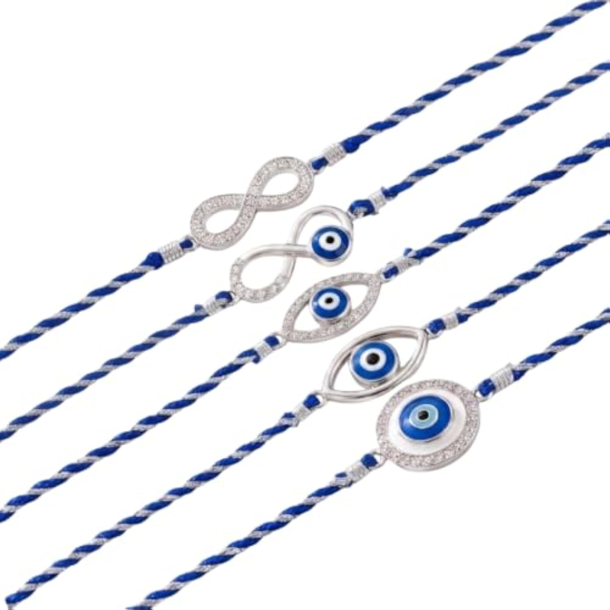 925 Silver Family Evil Eye Rakhi Combo Pack of 5
