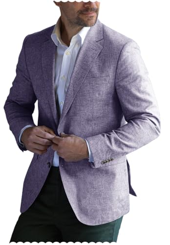 Men's Regular Fit Linen-Blend Jacket Casual 2 Botton Lightweight Sport Coat Blazer with Pockets